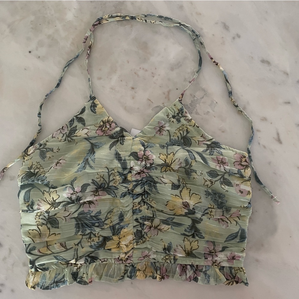 American Eagle Cropped Floral Halter Top XS